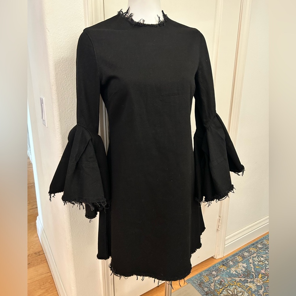 Marques Almeida Black Denim Frayed Mini Dress Medium Ruffle Cuffs - Picture 5 of 10
